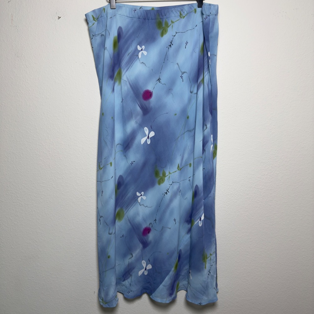 Carole Little Y2K VTG Women Fairy Skirt 2X Blue Floral Watercolor Boho Maxi Art